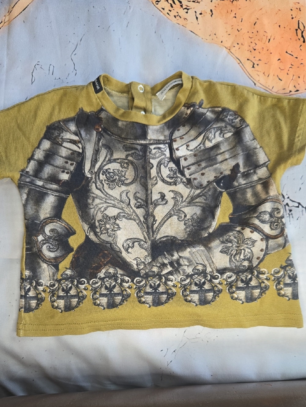 Dolce & Gabbana Mustard Yellow Armor Graphic Short Sleeve Tee